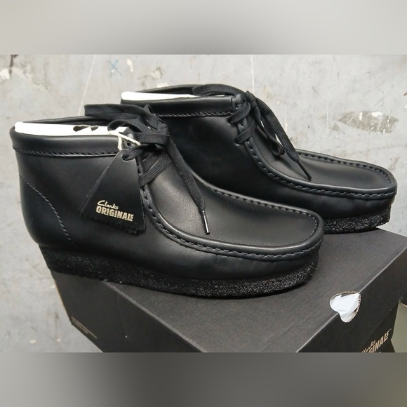 Clarks Mens The Original Wallabee Leather Black Hi top Shoes 26155512 New - Picture 2 of 6